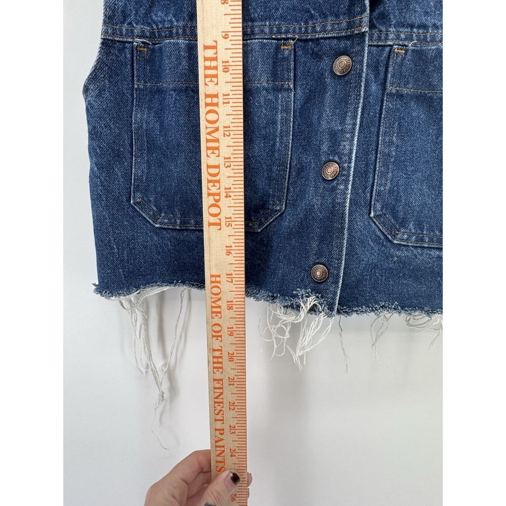 Levi'S Cropped Blue Denim Vest, Raw Hem, Chest Pockets, Honda Gold Wing Patch - Picture 7 of 13